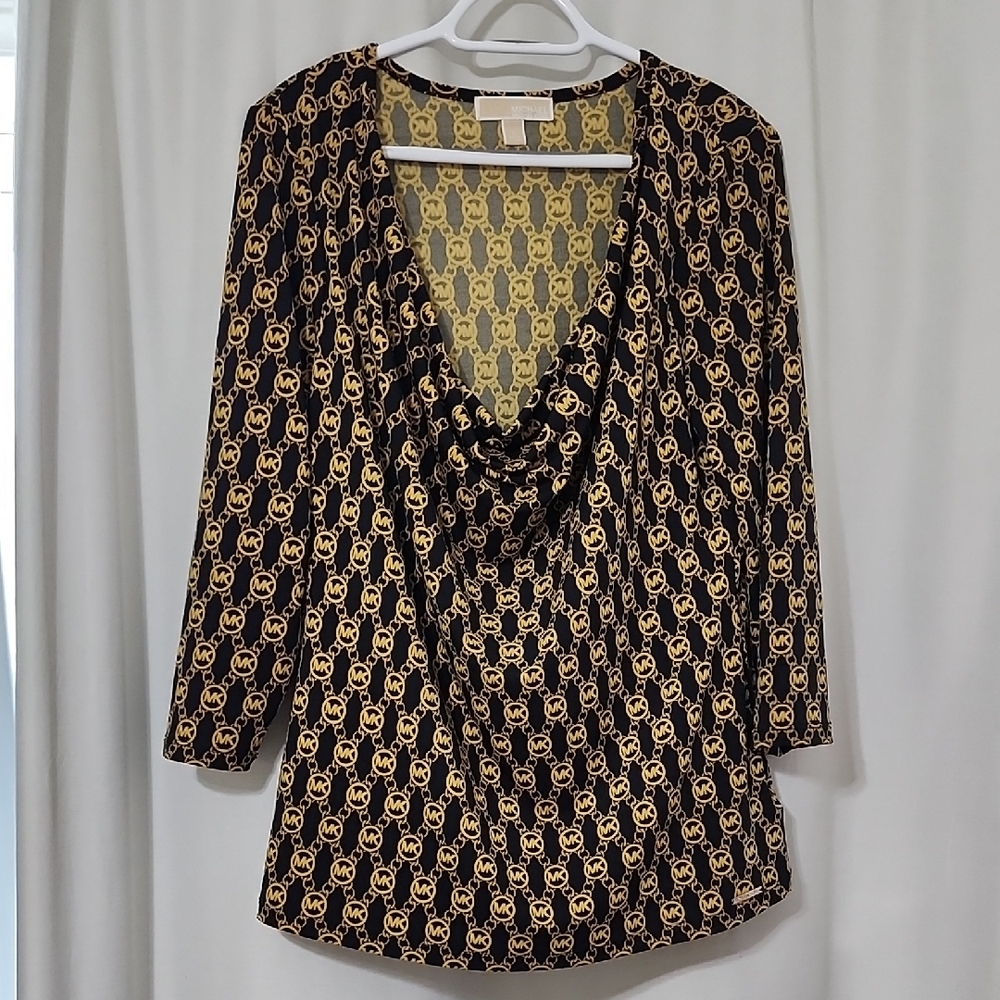 Michael Kors Black and Gold Patterned Top